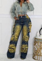 Women American Retro Cargo Tie-Dye Wide-Leg Pants Women American Retro Cargo Tie-Dye Wide-Leg Pants