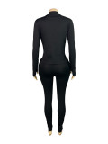 Women Zippered Thumb-Sleeve Long-Sleeved Top and Pants Three-Piece Set