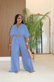 Women Casual V-Neck Crossover Top and Wide-Leg Pants Two-Piece Set