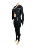Women Zippered Thumb-Sleeve Long-Sleeved Top and Pants Three-Piece Set