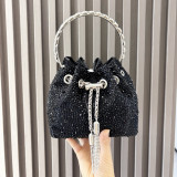 Women Autumn/Winter Bucket Bag Drawstring Beaded Shoulder/Crossbody Handbag