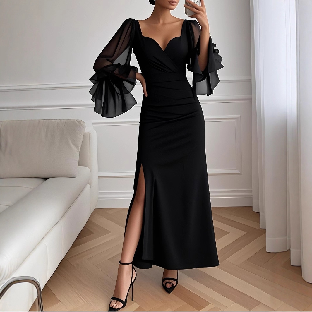 Women Fall Bell Bottom Sleeve Maxi Dress