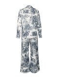 Women Casual Long-Sleeved Shirt and Pants Two-Piece Set