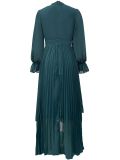Women Solid Ruffle Pleated Dress