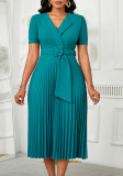 Plus-Size Women Sexy Short-Sleeved V-Neck Elegant Pleated African Dress