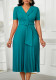 Plus-Size Women Sexy Short-Sleeved V-Neck Elegant Pleated African Dress
