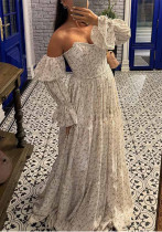 Women Summer White Floral Off-Shoulder Puff Sleeve Tie Dress Women Summer White Floral Off-Shoulder Puff Sleeve Tie Dress