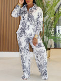 Women Casual Long-Sleeved Shirt and Pants Two-Piece Set