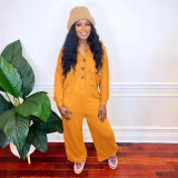 Women Casual Turndown Collar Wide-Leg Jumpsuit