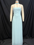 Women Summer Collarless Solid Pleated Strapless Dress