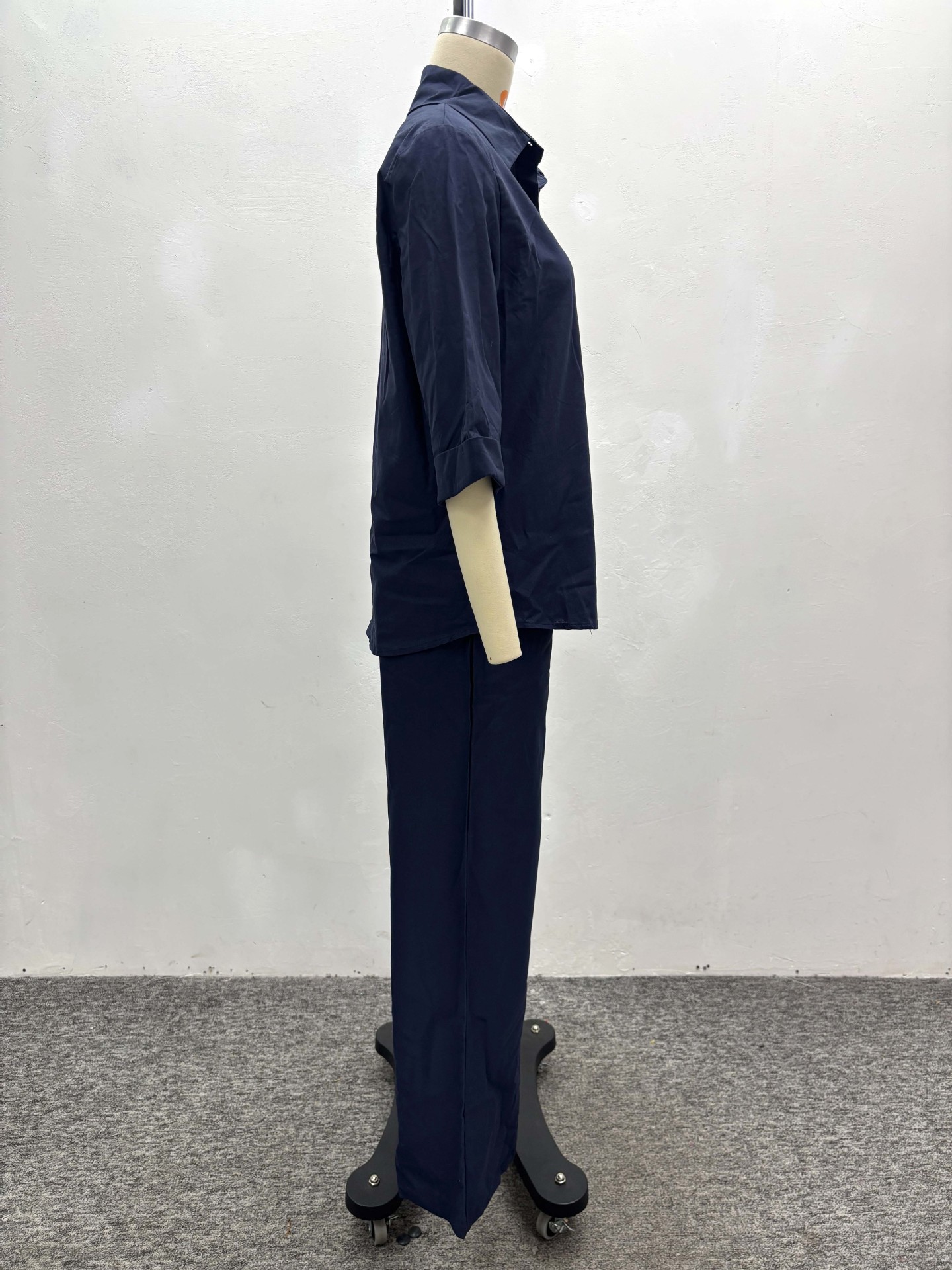 Plus Size African Women Casual Solid Turndown Collar Shirt and Wide-Leg Pants Two-Piece Set