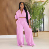 Women Casual V-Neck Crossover Top and Wide-Leg Pants Two-Piece Set