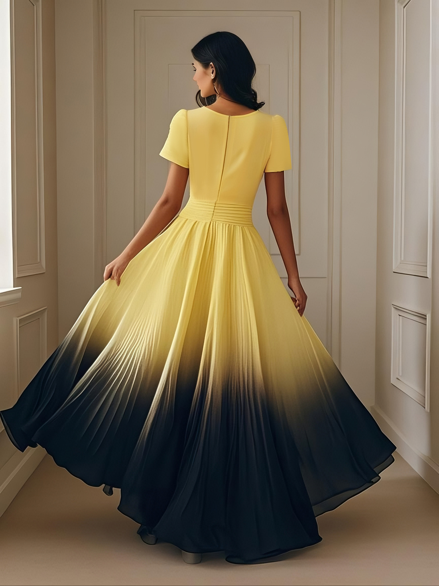 Women Short-Sleeved Ombre Dress