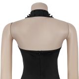Women Halter Neck Beaded Bodycon Dress