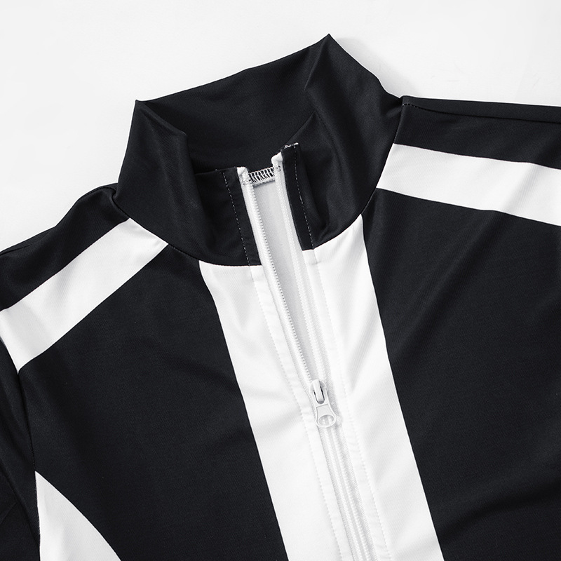 Women Sporty Casual Long-Sleeved Contrast Color Top and Pant Two-Piece Set