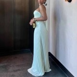 Women Summer Collarless Solid Pleated Strapless Dress