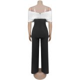 Women Casual V-Neck Backless Wide-Leg Jumpsuit