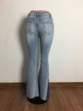Women Casual Ripped Washed Bell Bottom Denim Pants