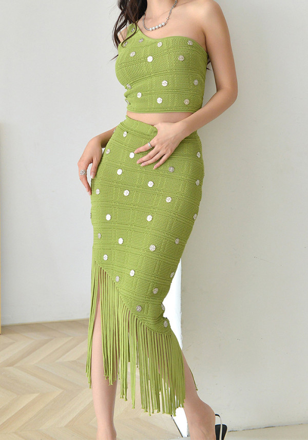 Women Summer One-Shoulder Top and Skirt Two-Piece Set