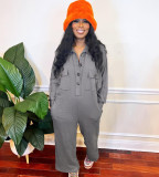 Women Casual Turndown Collar Wide-Leg Jumpsuit