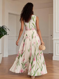 Women Printed Pleated Summer Strap Dress