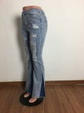 Women Casual Ripped Washed Bell Bottom Denim Pants