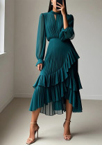 Women Solid Ruffle Pleated Dress Women Solid Ruffle Pleated Dress
