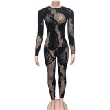 Women Sexy Long-Sleeved Lace Hollow Bodysuit