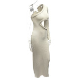Summer Sexy Open Waist Slit Trendy Single Sleeve Knitted Dress