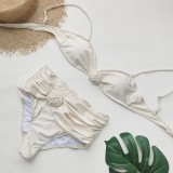 Strapless Lace-Up Solid Color Two-Piece Swimsuit Women Sexy Low Back High Waist Bikini