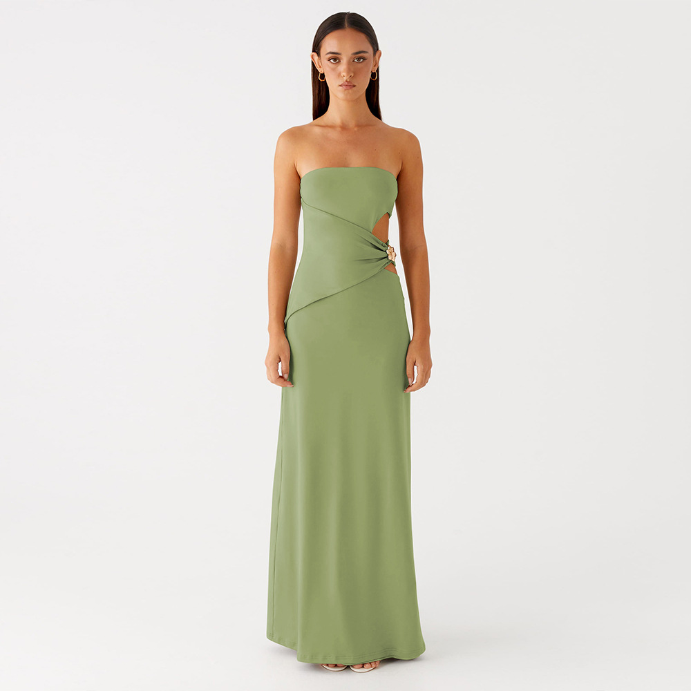 Summer Strapless Women's Sexy Side Cut-Out Slim Long Dress