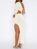 Summer Sexy Open Waist Slit Trendy Single Sleeve Knitted Dress