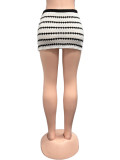 Low Rise Black White Color Block Stripe Knit Slim Short Skirt