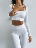 Ribbed Seamless Yoga Wear Long Sleeve Set Sports Bra Women Fitness Long Yoga Pants Set