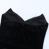Women Strapless Sexy Furry Hem Short Evening Dress