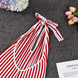 Women Striped V-neck Low Back Lace-Up Short Jumpsuit