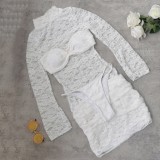 Women Solid Color Cut-Out Long Sleeve Lace sexy Swimsuit