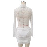 Women Solid Color Cut-Out Long Sleeve Lace sexy Swimsuit