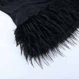 Women Strapless Sexy Furry Hem Short Evening Dress