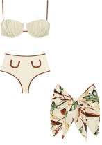 Solid Color High Waist Two-Piece  Bikini Skirt SetWomen's Three-Piece Swimsuit