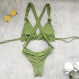 Women Solid Color Bikini Lace-Up Low Rise Two-Piece Swimsuit
