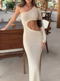 Summer Sexy Open Waist Slit Trendy Single Sleeve Knitted Dress