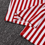 Women Striped V-neck Low Back Lace-Up Short Jumpsuit