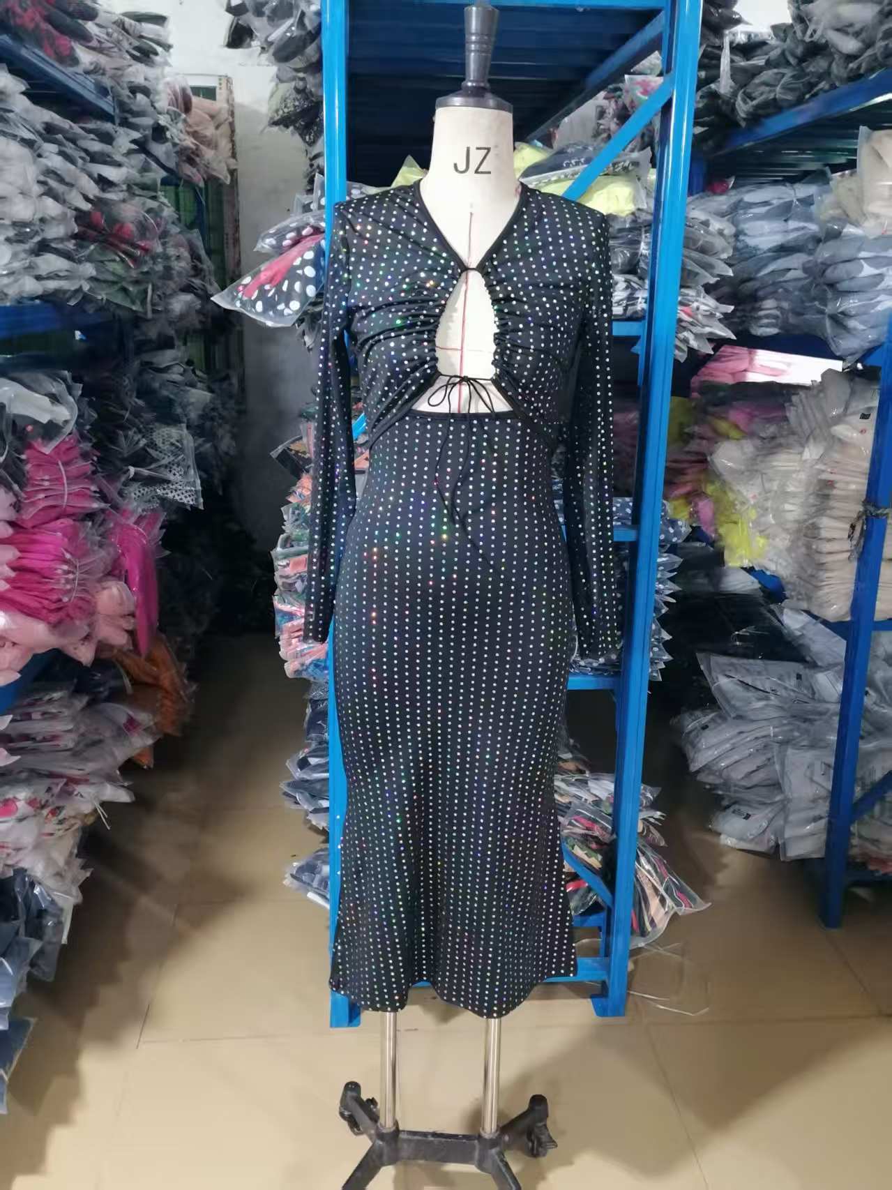 Women Sequin Tight Fitting Dress Summer Autumn Sexy Cut-Out Lace-Up Open Waist Evening Dress