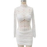 Women Solid Color Cut-Out Long Sleeve Lace sexy Swimsuit