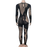 Women Sexy Long-Sleeved Lace Hollow Bodysuit