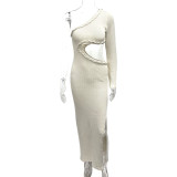 Summer Sexy Open Waist Slit Trendy Single Sleeve Knitted Dress