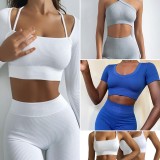 Ribbed Seamless Yoga Wear Long Sleeve Set Sports Bra Women Fitness Long Yoga Pants Set