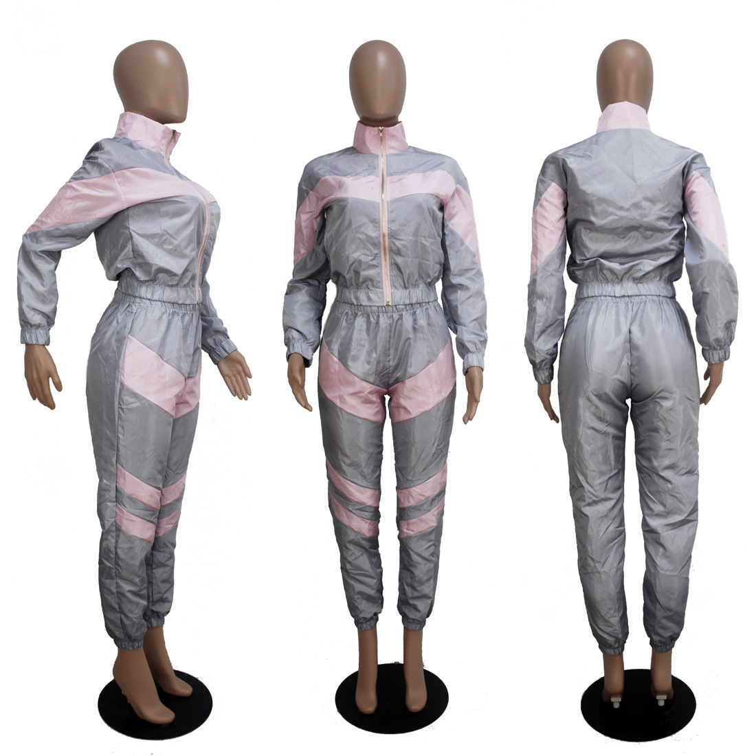 Women's Color Block Long Sleeve Trench Coat Pants without Pocket Set