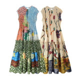 Summer Women's Print Chic Slim Waist Sleeveless Casual Dress